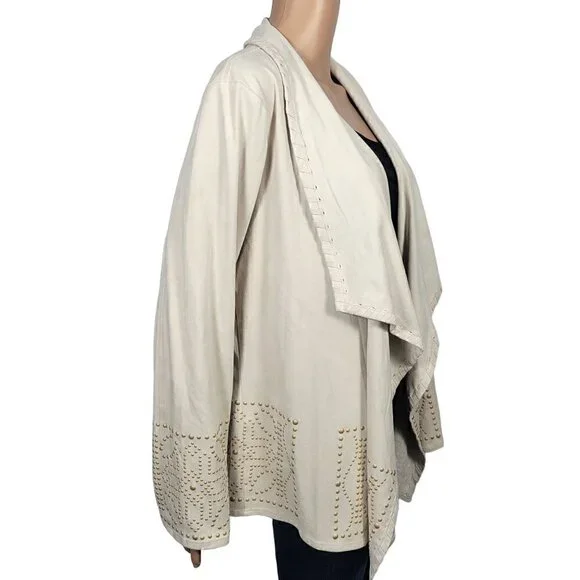 Coldwater Creek Women's Cream Faux Suede Western/Boho Open Jacket Size M - Picture 9 of 13